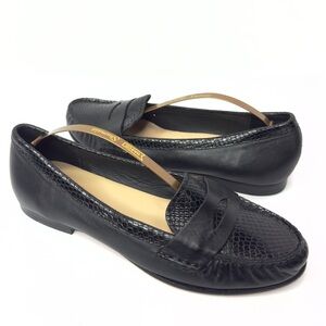 Cole Haan Sloane Black Leather Snakeskin Print Penny Loafers Size 9.5 B